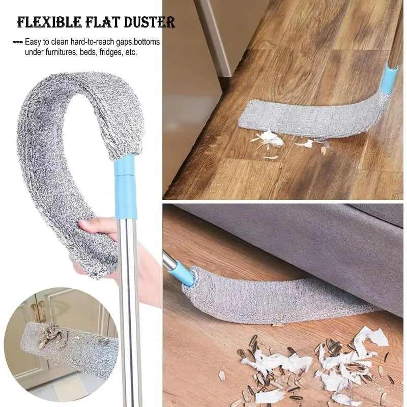 Flexibler Flachstaubsauger mit langer Griffe zum Entfernen von Staub unter Möbeln und in engen Räumen.