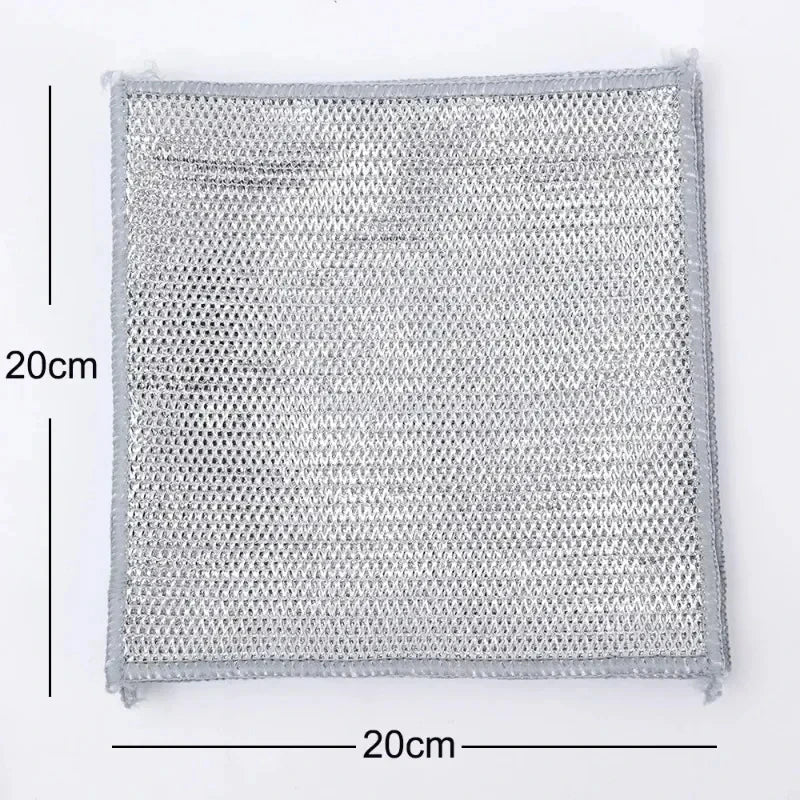 A rectangular gray steel wire cleaning cloth with a mesh texture, shown flat.