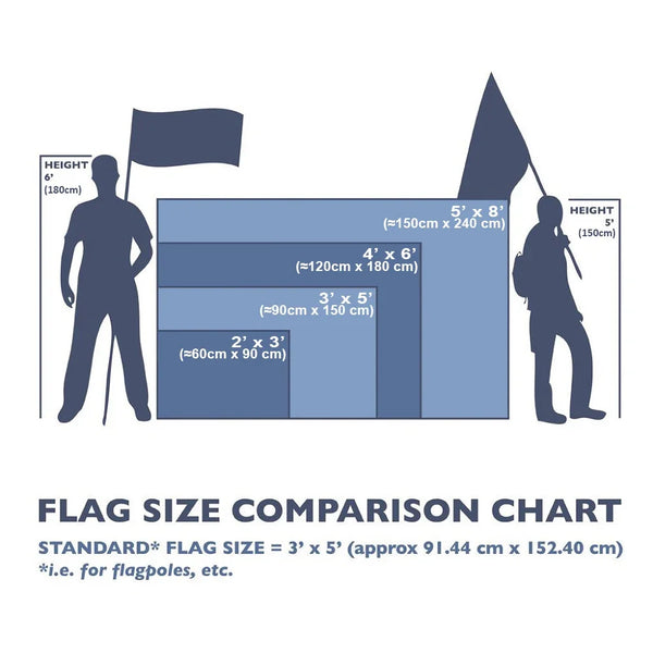 Comparison chart showing various flag sizes and heights for a digital printed flag banner.