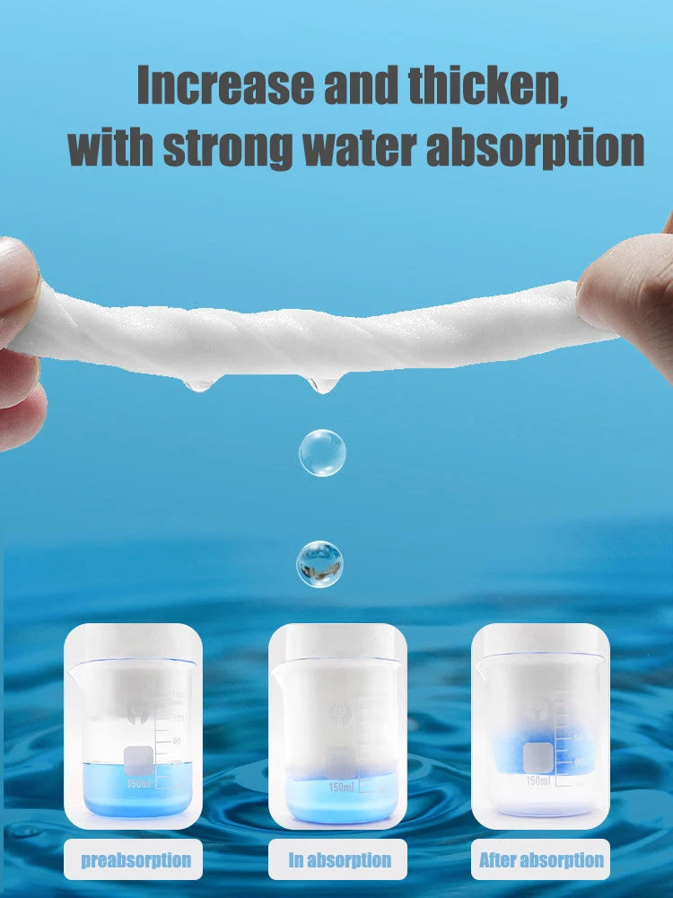 A hand holds a white cotton towel, illustrating the process of water absorption for disposable face towels.