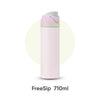 A pink FreeSip 710ml insulated water bottle with a light purple lid.