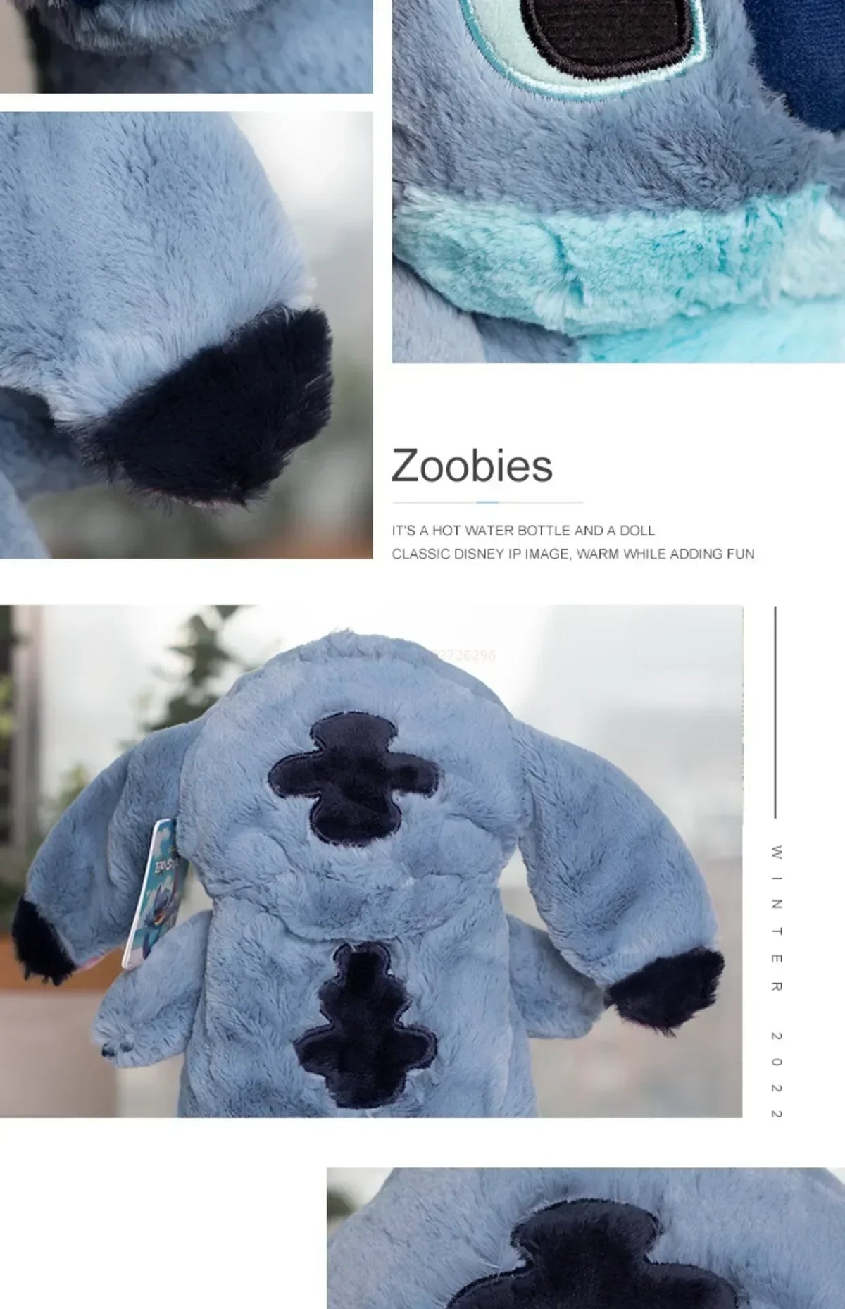 A light blue cartoon anime plush toy with black accents.