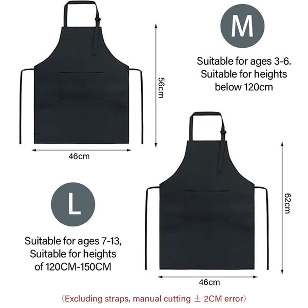 Black chef apron set for children with size M and L options