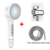 White high pressure shower head with a detachable handpiece and stainless steel hose.