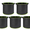Three black breathable fabric plant grow bags with green stitching and handles shown from the side.