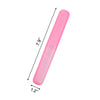 A long, pink travel and storage toothbrush case with dimensions 7.9 inches long and 1.2 inches wide.