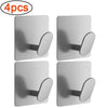 Four stainless steel adhesive hooks for bathroom and kitchen use
