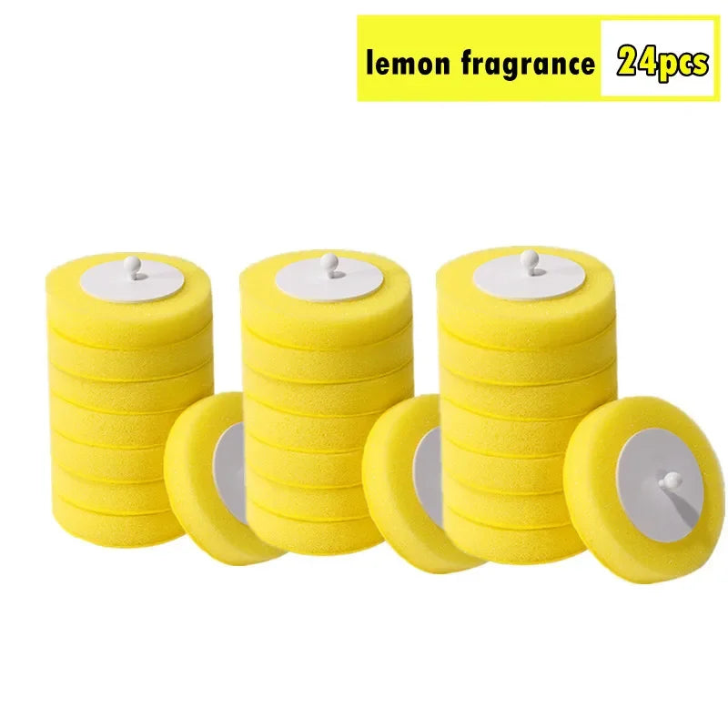 A set of 24 lemon fragrance toilet brush cleaning heads in yellow