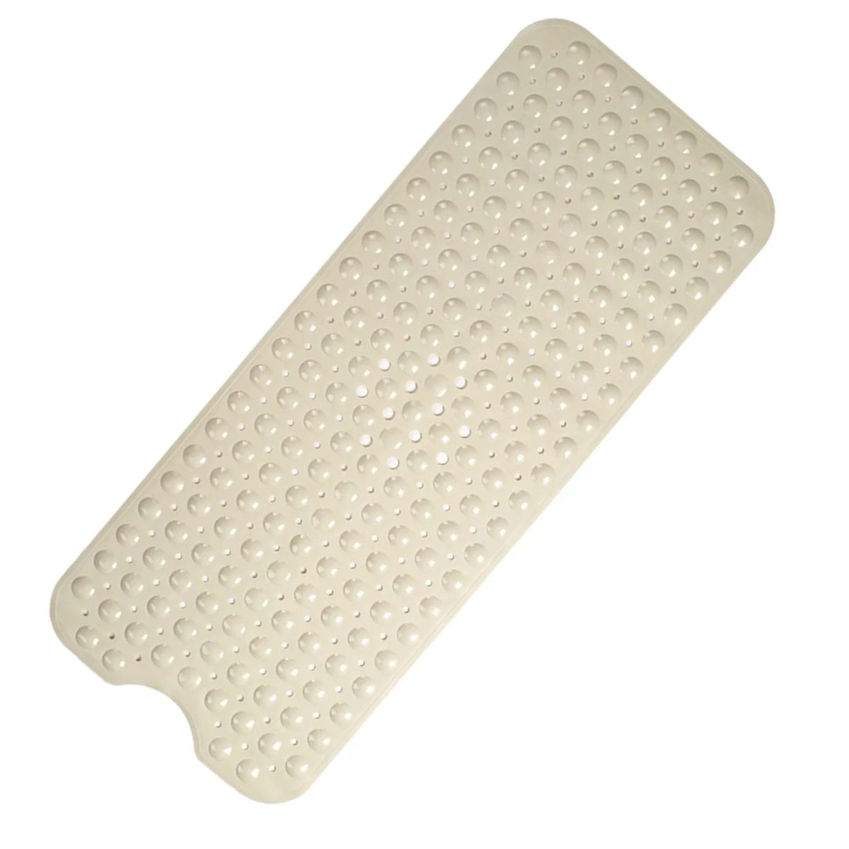 A beige non-slip bathtub mat with numerous suction cups for grip.