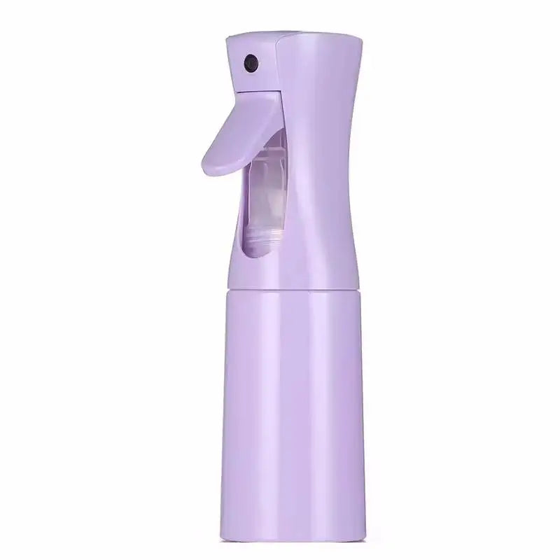 A purple refillable 200ml continuous mist spray bottle with a hinged cap.