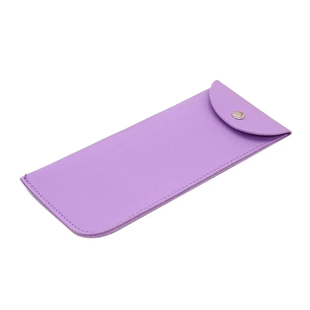 A purple PU leather eyewear case or glasses bag with a flap closure.