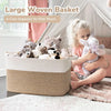 A large woven basket filled with soft stuffed animals used as a cozy organizer for a kid's room.