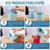 Four steps showing how to produce ice cubes using a silicone mold set