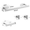 Stainless steel bathroom towel and paper rack set showing various lengths of the metal bar.