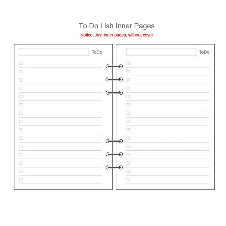Two sheets of lined paper labeled ToDo are shown, intended for use in a loose leaf notebook refill.