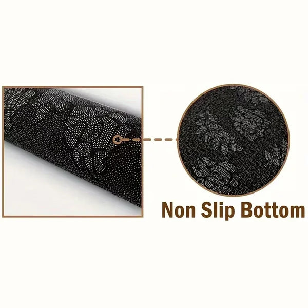 Black non slip bottom doormat with a floral mandala pattern