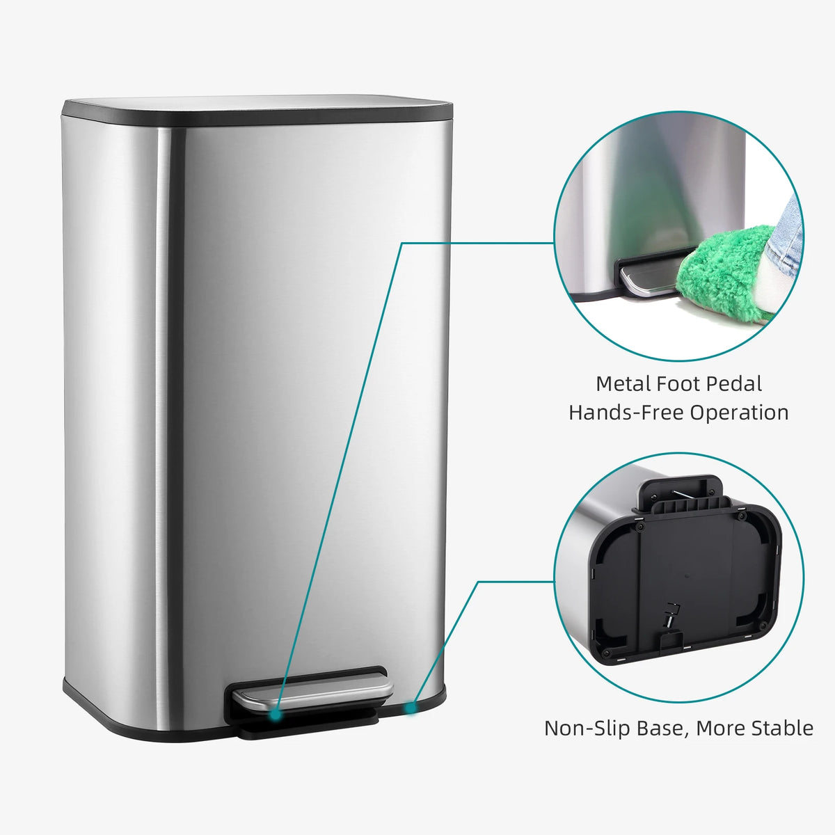 Stainless Steel Kitchen Trash Can with Soft-Close Lid
