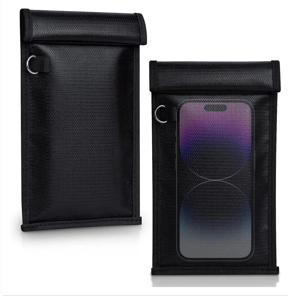 Black Faraday shield key bag designed for anti-theft protection with a metal clasp.