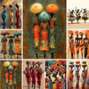A collection of vibrant, detailed adult coloring canvases featuring diverse figures and patterns.
