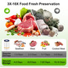 Options de conservation alimentaire fraîches : viande, fruits et produits de la mer, stockés dans des sacs sous vide.
