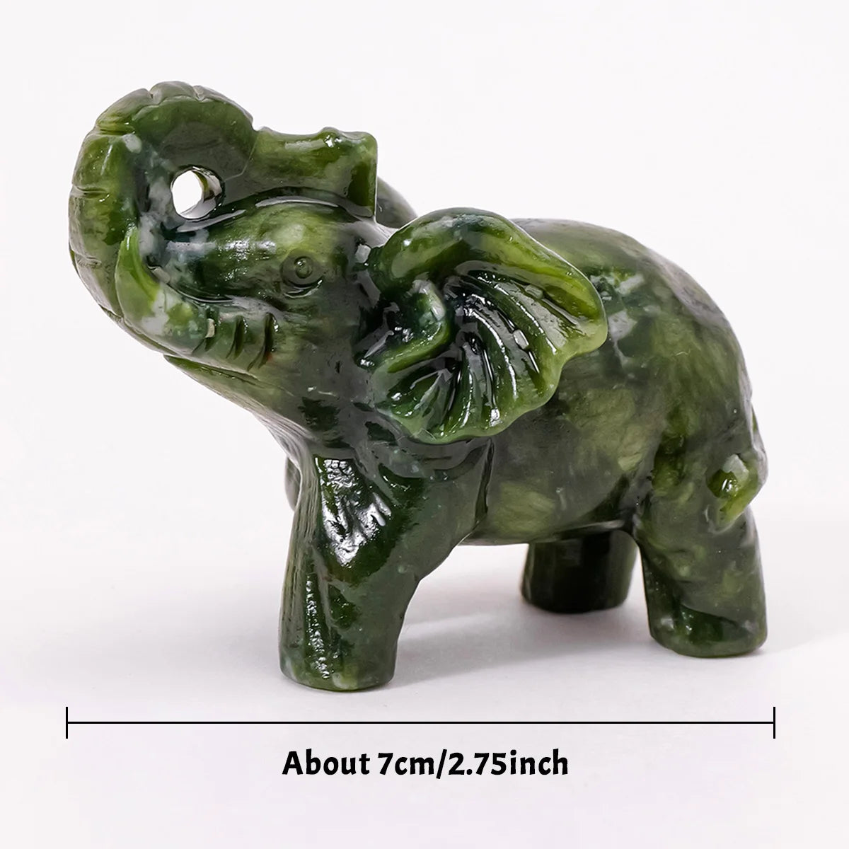 Hand-carved green jade elephant statue used for home decor