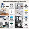 A set of multi-surface cleaning brushes including a flat brush, corner brush, sponge brush, scouring pad, and copy wool brush