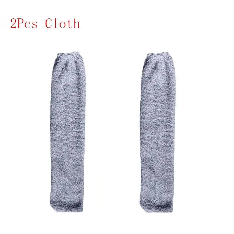 Two gray microfiber cleaning cloths with long handles