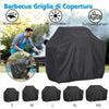 Black heavy-duty grill cover with UV protection and waterproof features shown next to various size options.