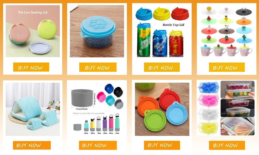 Assortment of silicone reusable food storage lids and covers in various colors and shapes.