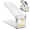 Clear adjustable foldable shoe organizer rack with multiple compartments for storing shoes
