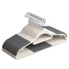 A set of non-slip heavy-duty plastic hangers with 360 degree swivel hooks in white and gray.