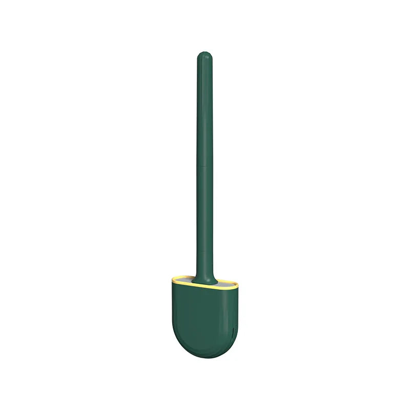Brosse à toilette en silicone fixée au mur avec long manche et tête plate.