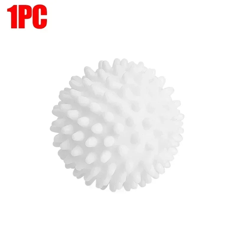 A white reusable silicone laundry ball.