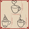 Dibujo de contorno de un juego de decoración de pared para taza de café de hierro nórdico con dos diseños diferentes.