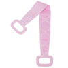 A pink long-handle silicone body scrubber with a detachable loofah.