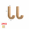Two natural oak wood wall hooks with screws, showing dimensions and installation style.