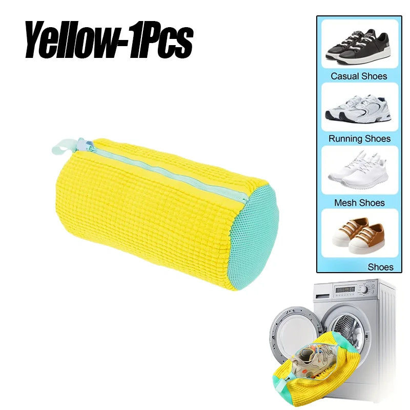 Yellow 1 piece durable zipper laundry bag for shoes with a light blue trim
