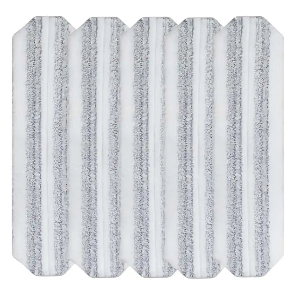 Pack of white and gray striped microfiber flat mop head refills.