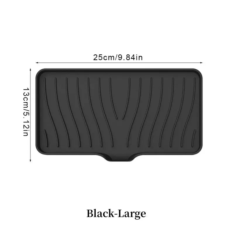 Black large silicone draining soap tray organizer with dimensions 25cm by 13cm.