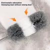 A microfiber duster set with gray and white sections is shown being used for electrostatic adsorption cleaning.