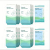Various packages of disposable toilet seat covers in green and blue packaging.