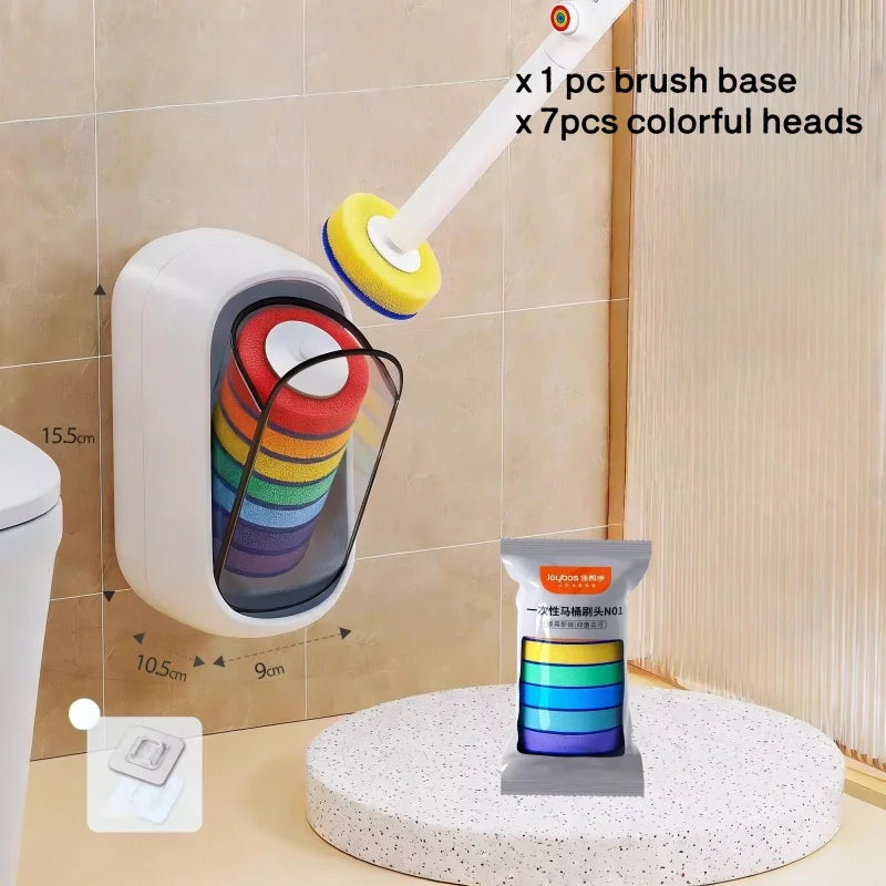 Support de brosse de toilette mural avec une base et sept têtes colorées