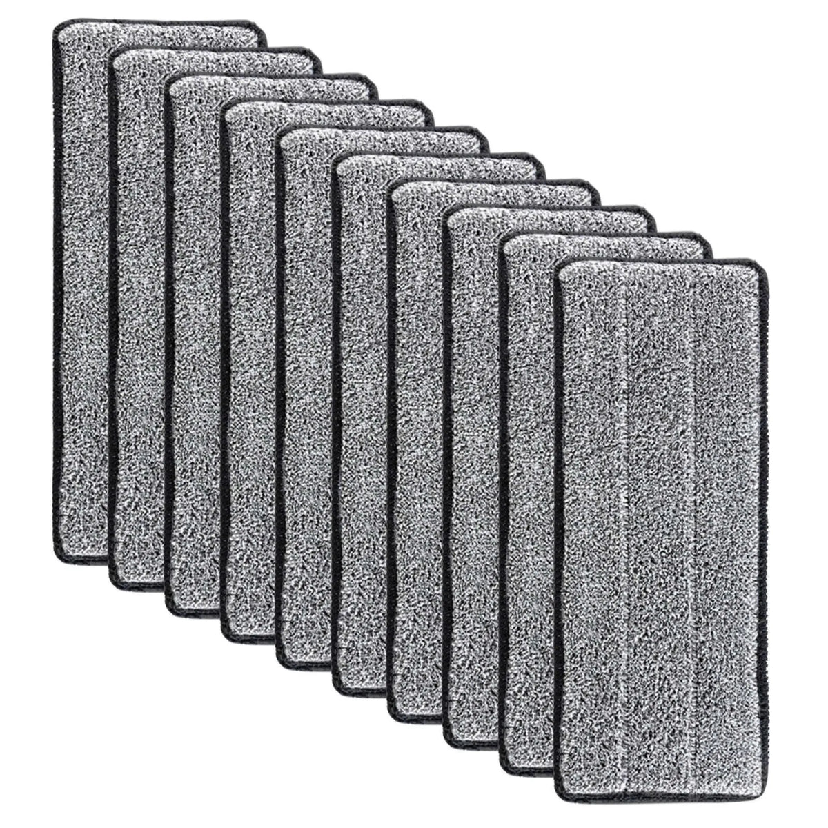 A set of reusable microfiber mop pad refills in gray and black.