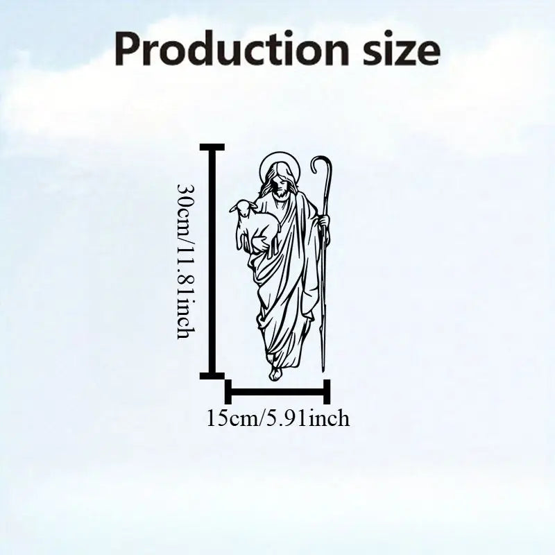 Production size diagram showing the dimensions of an elegant metal cross wall art decor.