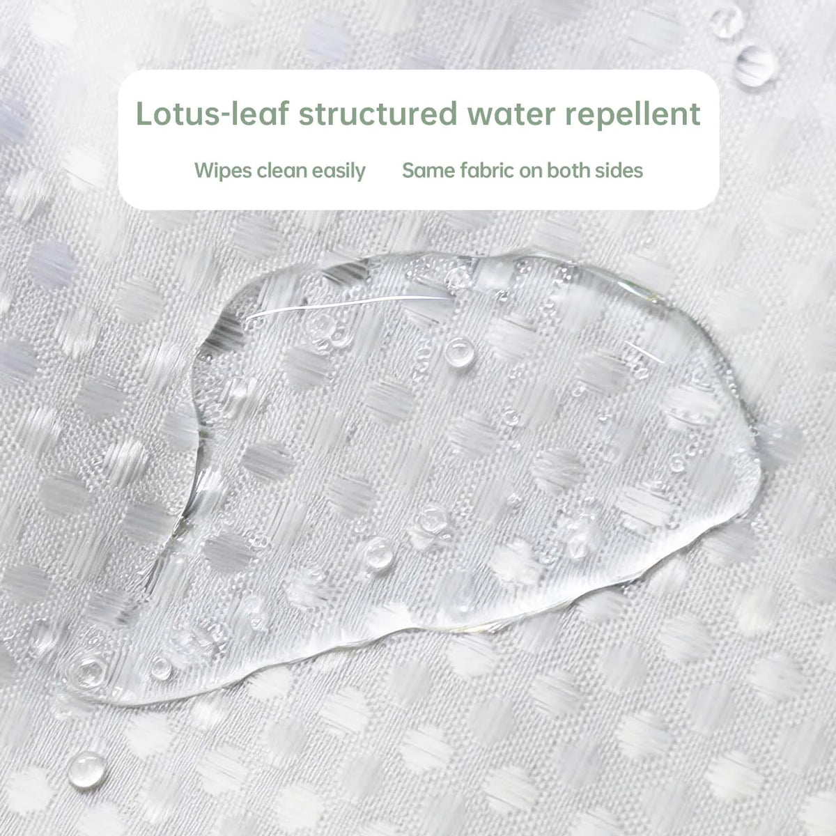 A clear lotus-leaf structured water repellent wipes clean easily and is shown on a white fabric.