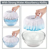 Demonstration of strong water absorbency ability with microfiber spin mop heads soaking in water.