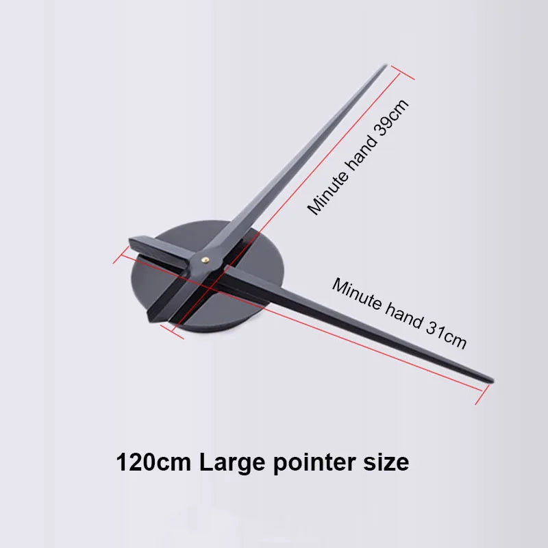 Schwarze Zeiger-Wanduhr mit markierten Dimensionen für Minuten- und Stundenuhr.