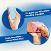Hands peel away a layer of microfiber to reveal a fresh pad, demonstrating 12 layers working together.