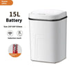 A white 15L touchless sensor trash can with a lid is shown on a white background.