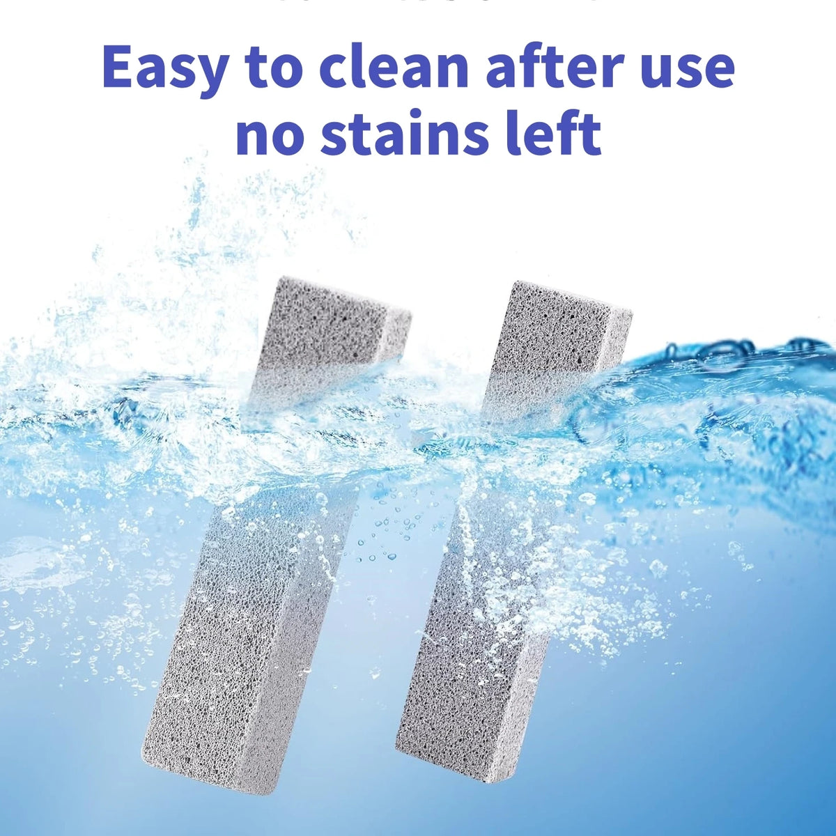 Two white pumice stone cleaning sticks submerged in clear water with splashing foam